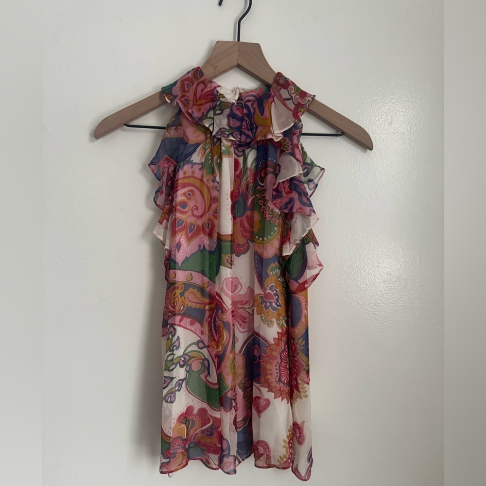 ZIMMERMANN The Lovestruck Ruffled Floral Sleeveless Silk Chiffon Tank Top Size 1